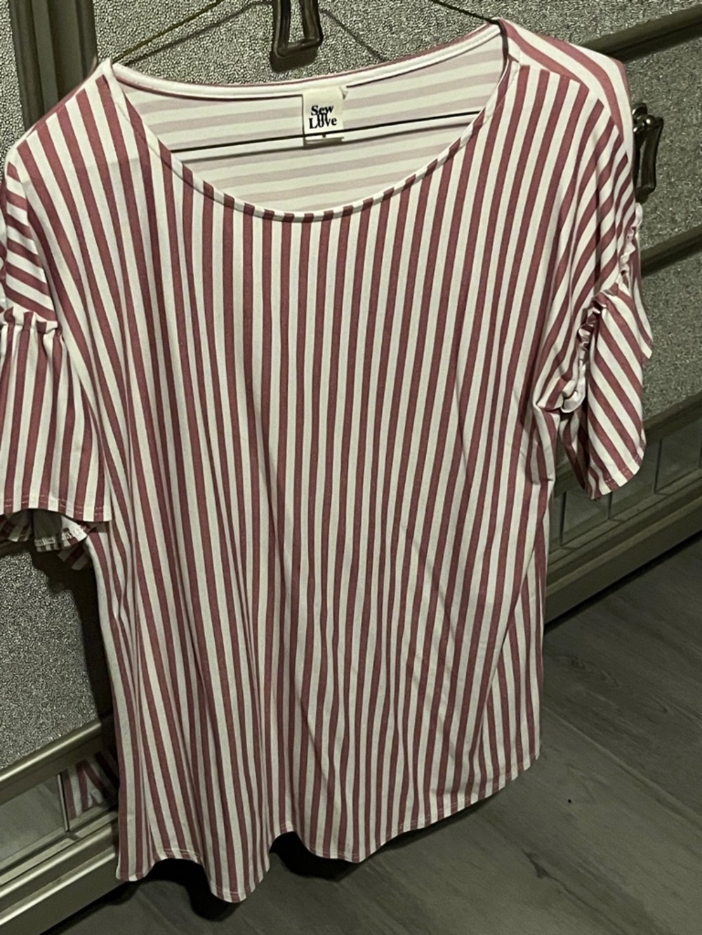 Sew In Love Rose and White Vertical Stripe Short Sleeve Top